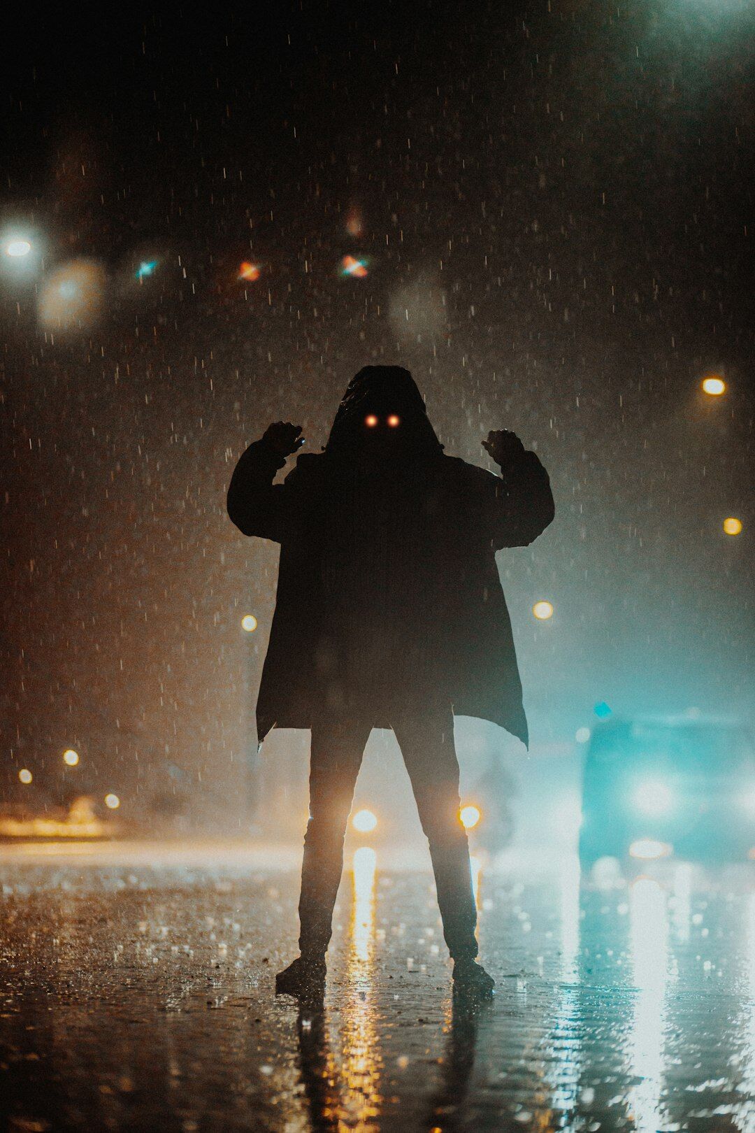 shadowy detective in rain