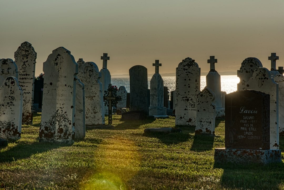 foggy graveyard at dusk